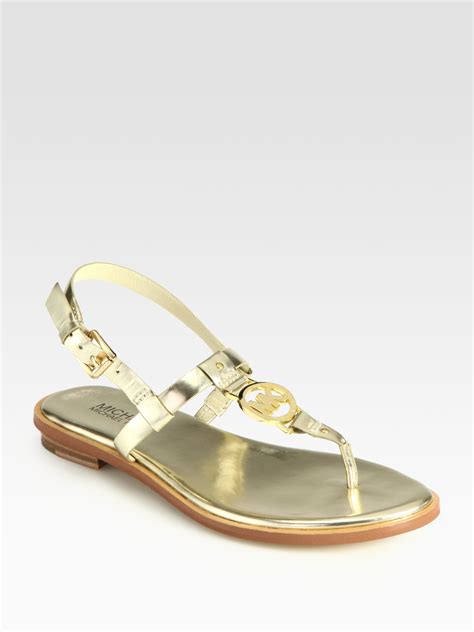 gold sandals michael kors|michael kors gold sandals women.